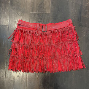 Nylon Apparel Women's Red Fringe Rhinestone Mini Skirt NWT Size 2XL Handmade